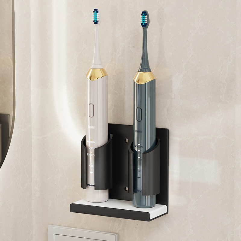 Electric Toothbrush Holders for Bathrooms Wall Mounted, 2 Slots Adhesive Toothbrush Organizer Stand with Diatomite Dish, Compatible with Philips 2100, 4100, 5100, 6100, 6500, 7500 (Black)