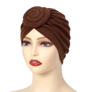Stretch Turban Hats for Women, Reusable Washable Pre Tied Head Scarves, Soft Breathable Headwraps for Keep Hair Style Cap, Sleep Hat (Brown)
