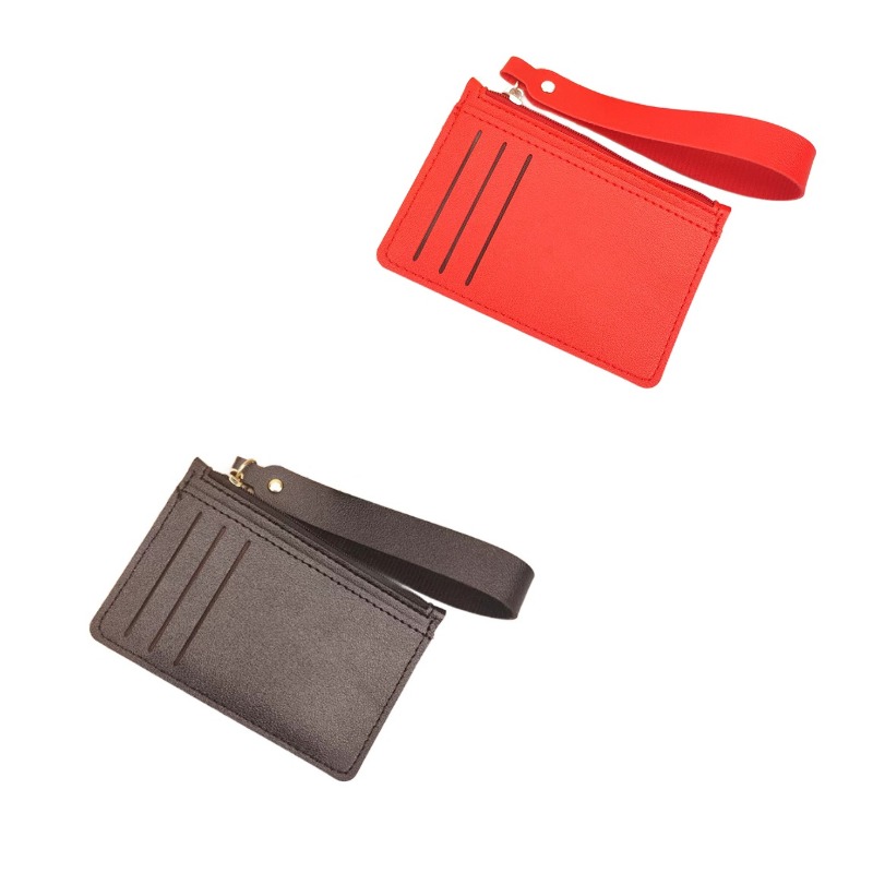 Pack Credit Card Holder Wallet for Women, RFID Blocking Wristlet Zip Slim Minimalist Wallet, Small Leather Wallet Coin Purse (Black & Red)