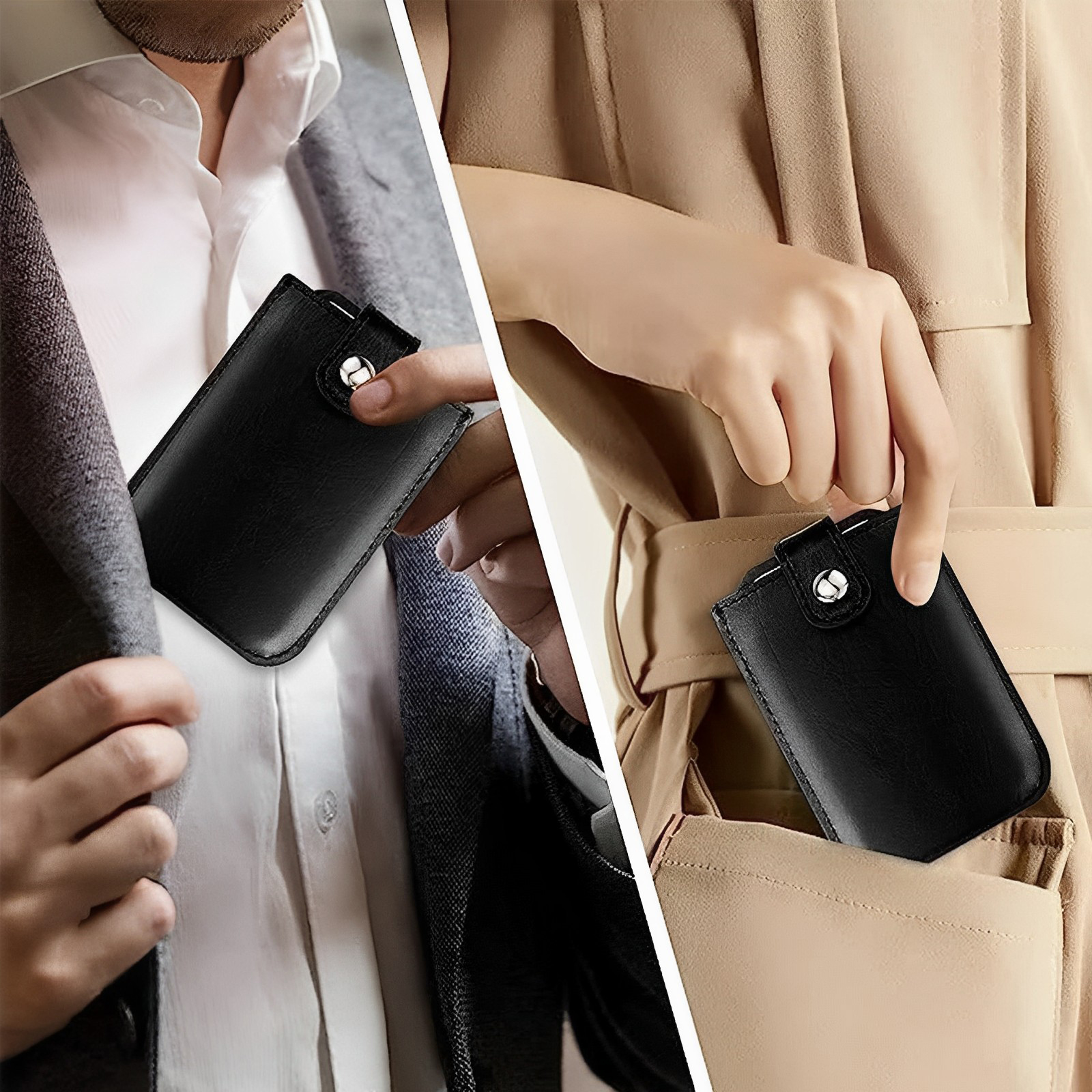 Pack Slim Minimalist Wallet, Vegan Leather Pull-Out Credit Card Holder, Hidden Small Card Wallet for Men and Women (Black & Pink) - Image 4