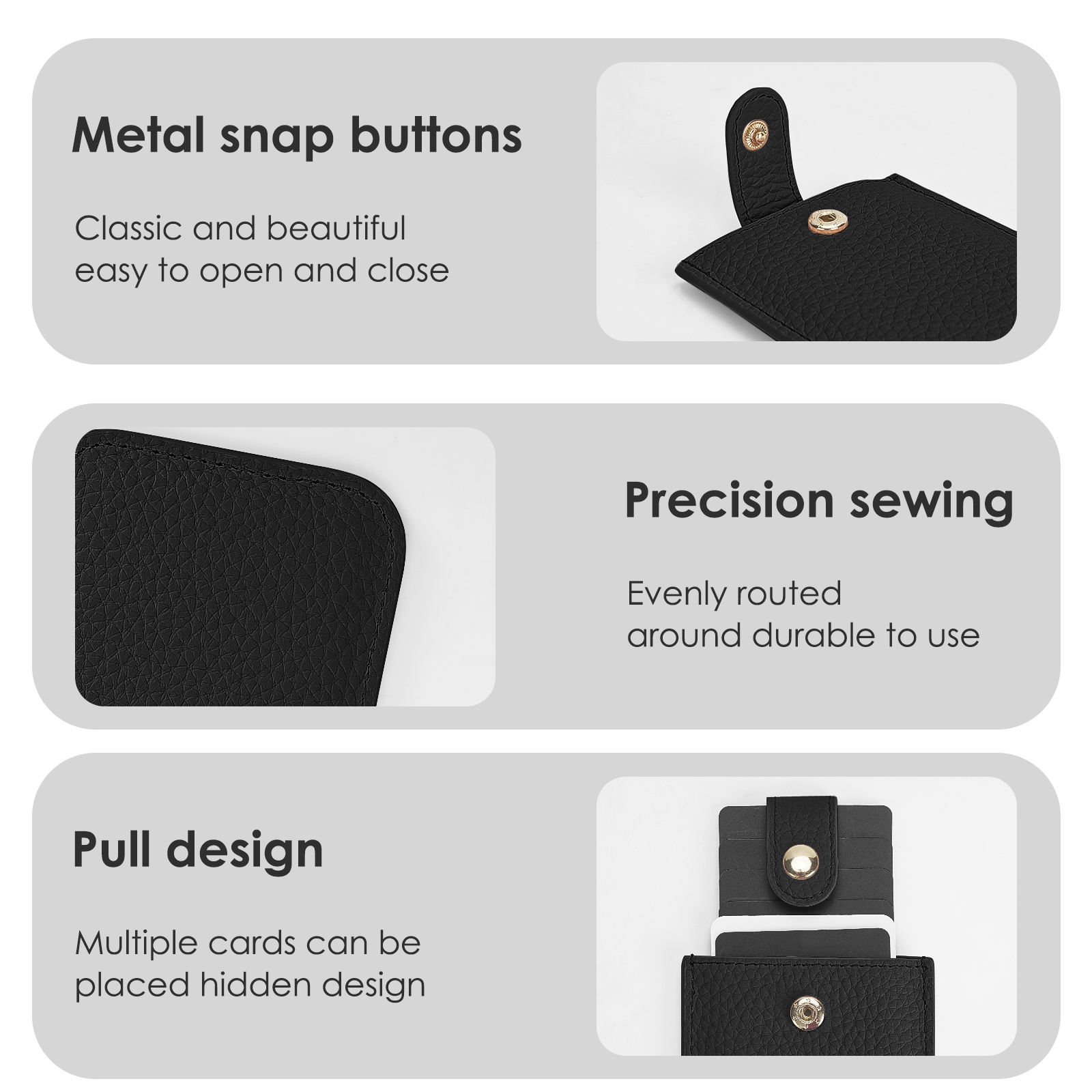 Leather Pull-Out Credit Card Holder, Minimalist Slim Wallet Fit Card & Change Storage, Portable Gift Card Holder for Women (Black) - Image 4