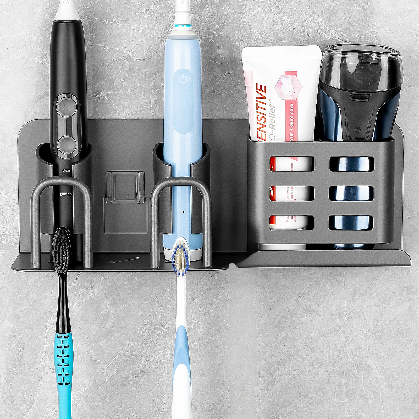 Aluminum Alloy Electric Toothbrush Holders, Wall Mounted Bathroom Organizers and Storage with 2 Slots, Multipurpose Bathroom Accessories Organizer for Toothpaste, Electric Razor (Grey) - Image 33
