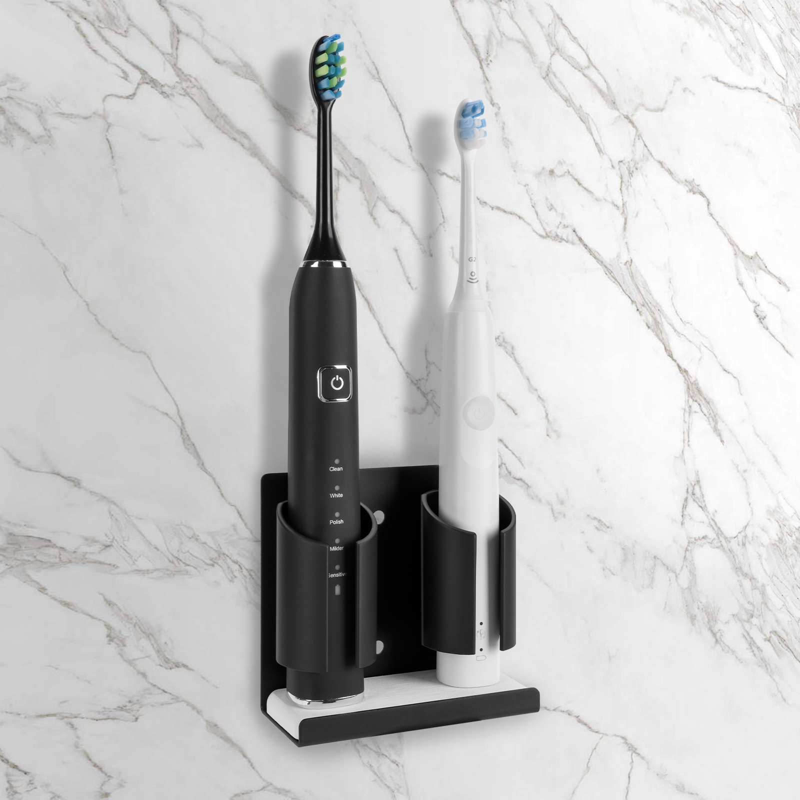 Electric Toothbrush Holders for Bathrooms Wall Mounted, 2 Slots Adhesive Toothbrush Organizer Stand with Diatomite Dish, Compatible with Philips 2100, 4100, 5100, 6100, 6500, 7500 (Black) - Image 5