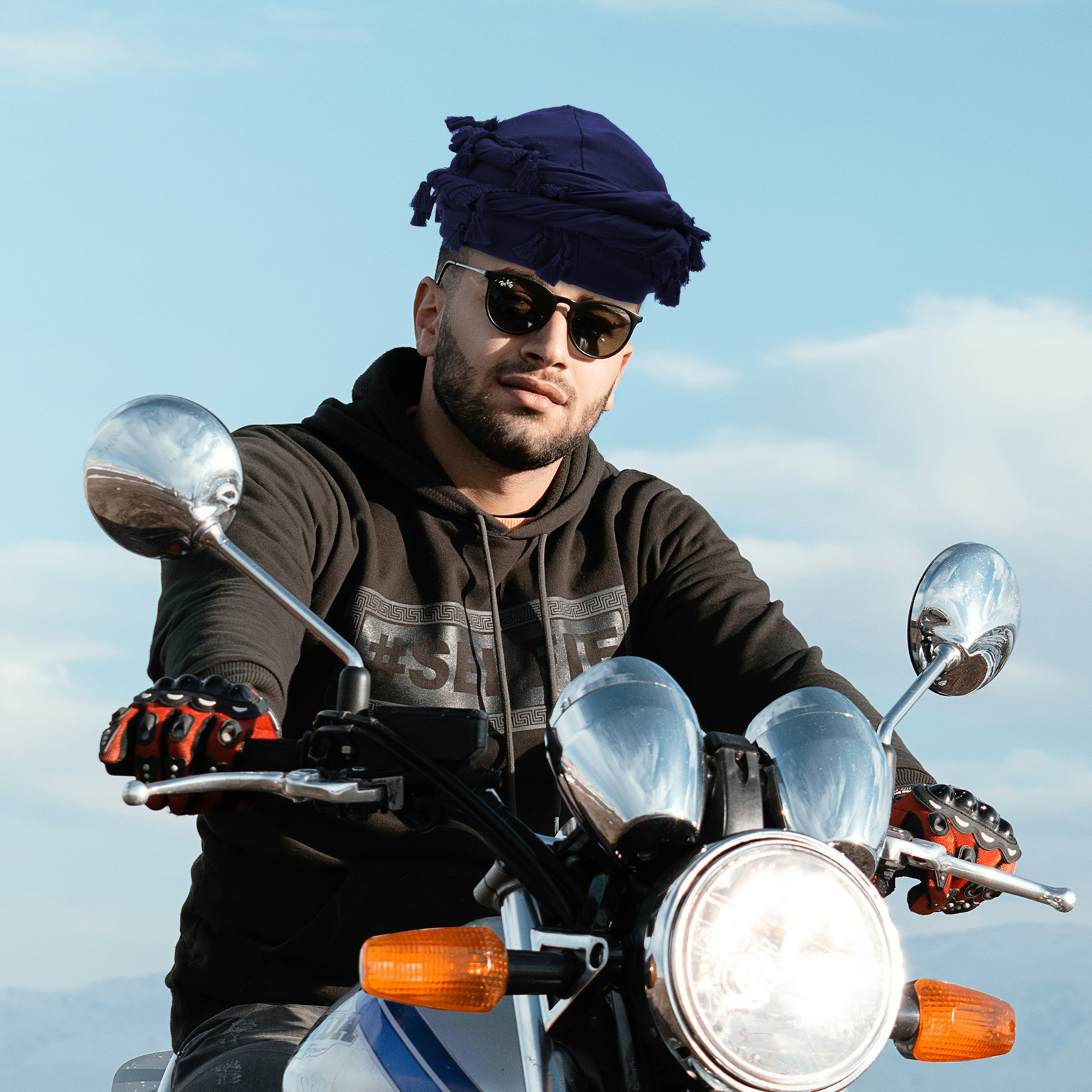 Cotton Durag Satin Lined Halo Turban Wraps, Unique Design Turban for Men & Women, Tassel Beanie for Causal Life (Blue) - Image 6