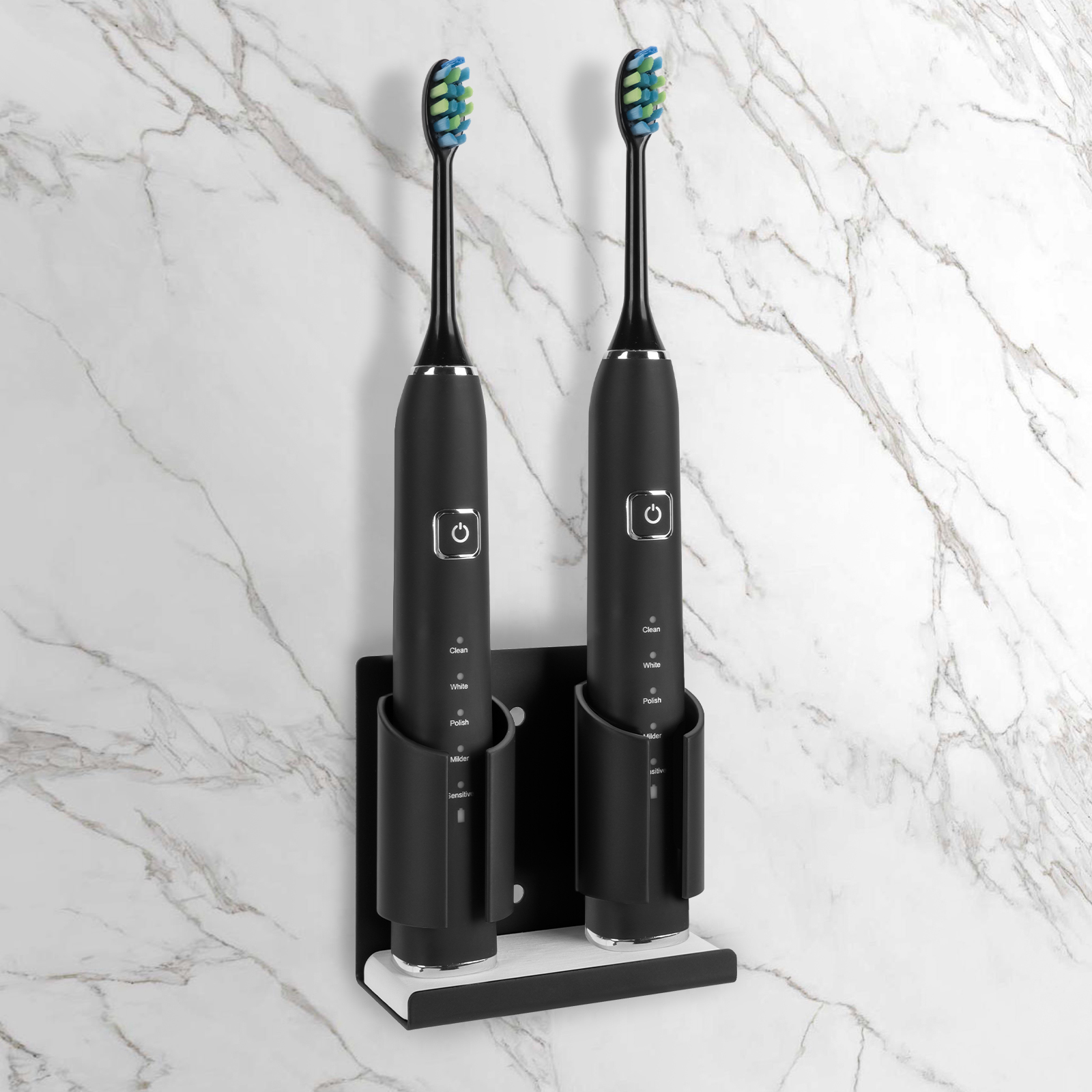 Electric Toothbrush Holders for Bathrooms Wall Mounted, 2 Slots Adhesive Toothbrush Organizer Stand with Diatomite Dish, Compatible with Philips 2100, 4100, 5100, 6100, 6500, 7500 (Black) - Image 9