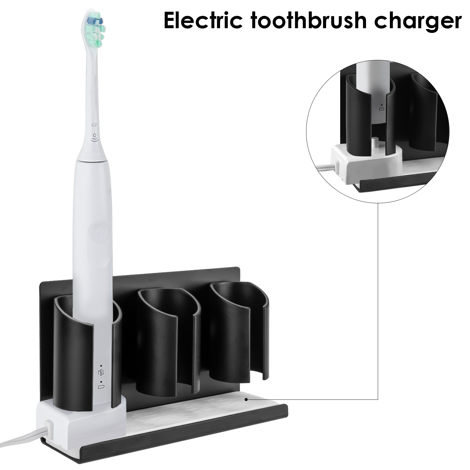 Electric Toothbrush Holders for Bathrooms Wall Mounted, 3 Slots Adhesive Toothbrush Organizer Stand with Diatomite Dish, Compatible with Philips 2100, 4100, 5100, 6100, 6500, 7500 (Black) - Image 4