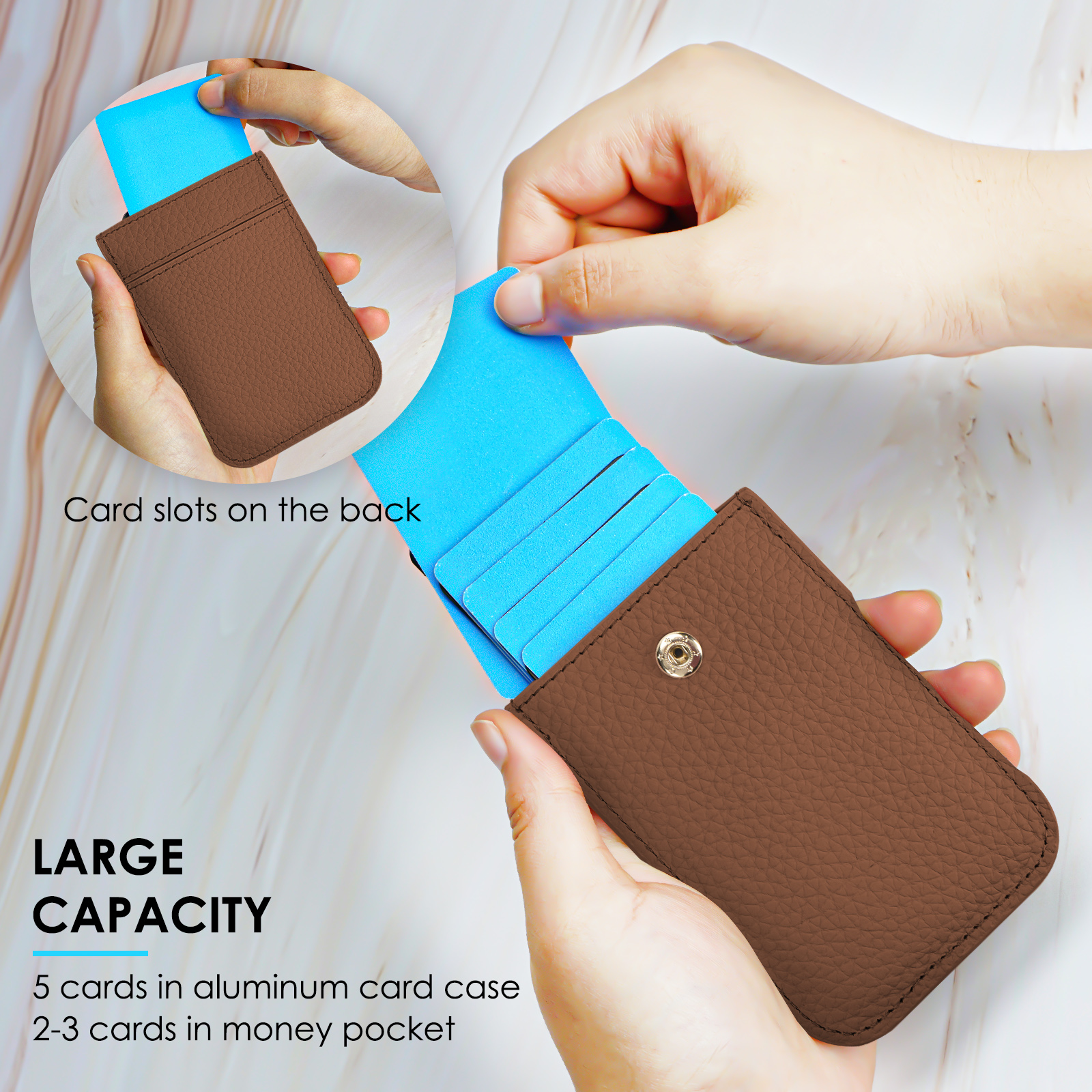 Leather Pull-Out Credit Card Holder, Minimalist Slim Wallet Fit Card & Change Storage, Portable Gift Card Holder for Women (Brown) - Image 5
