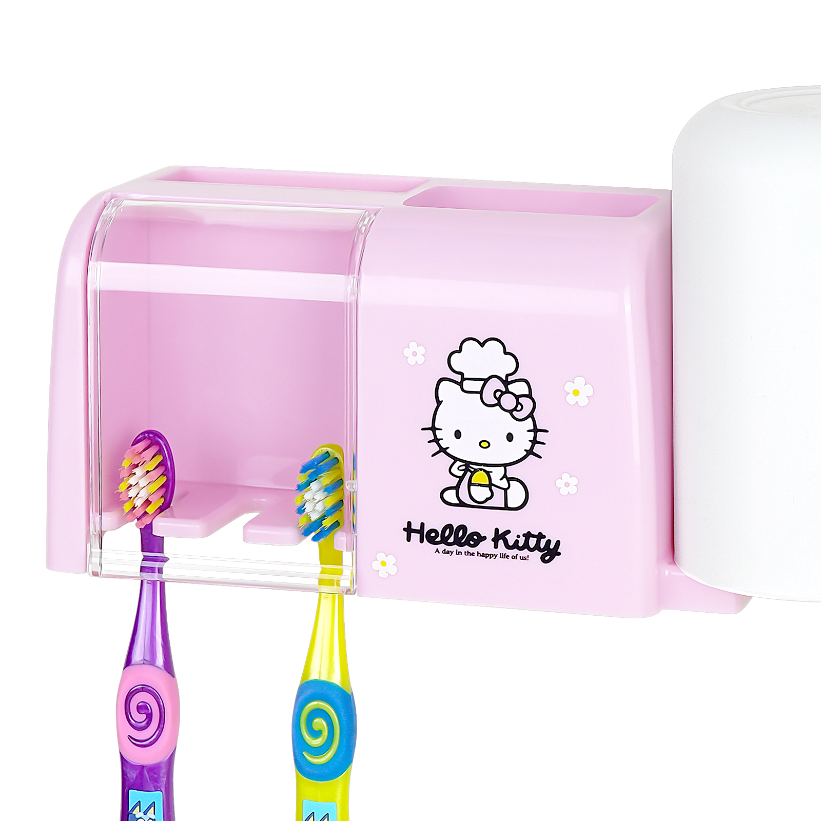 Wall Mounted Kids Toothbrush Holder with Cover, 3 Slots Hello Kitty Toothbrush Storage Organizer, Self Adhesive Toothbrush Toothpaste Hanger for Bathroom (Pink) - Image 5