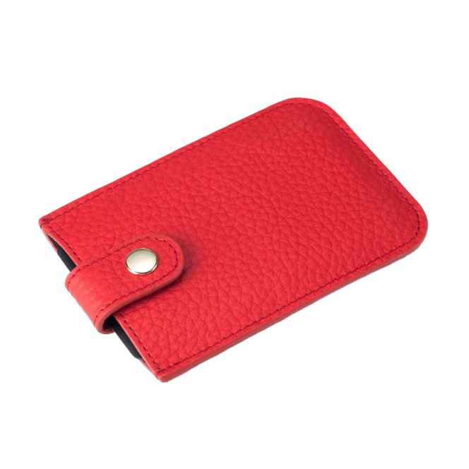 Leather Pull-Out Credit Card Holder, Minimalist Slim Wallet Fit Card & Change Storage, Portable Gift Card Holder for Women (Red)