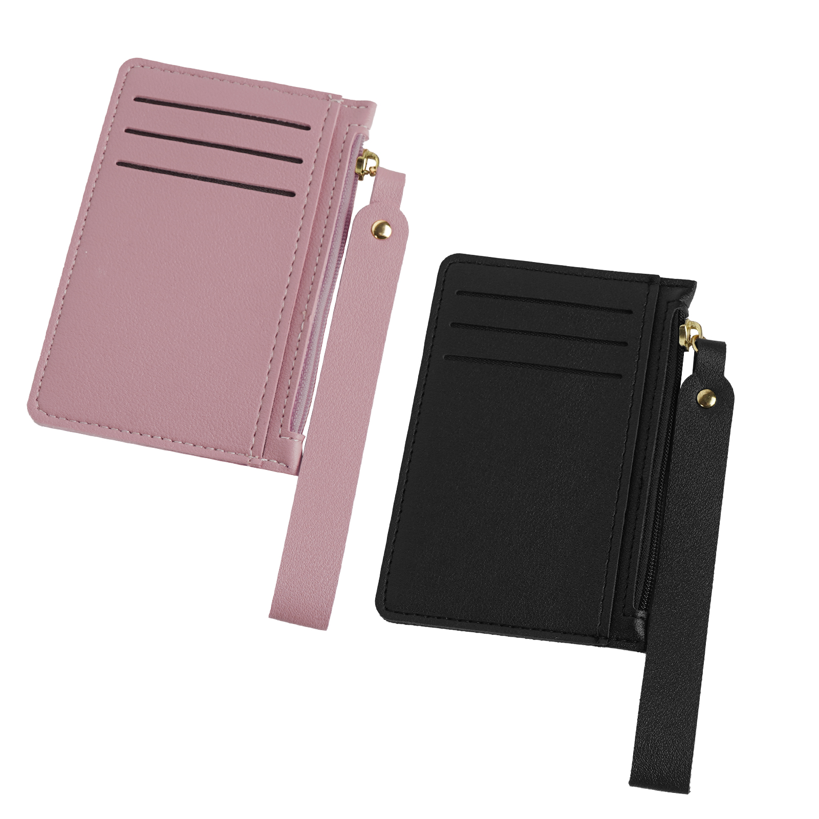 Pack Credit Card Holder Wallet for Women, RFID Blocking Wristlet Zip Slim Minimalist Wallet, Small Leather Wallet Coin Purse (Black, Purple) - Image 3