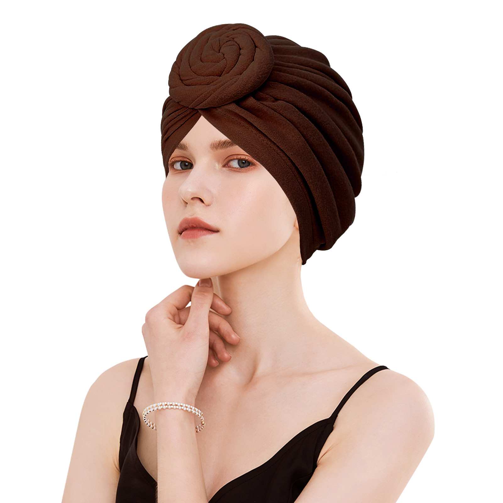 Stretch Turban Hats for Women, Reusable Washable Pre Tied Head Scarves, Soft Breathable Headwraps for Keep Hair Style Cap, Sleep Hat (Brown) - Image 5
