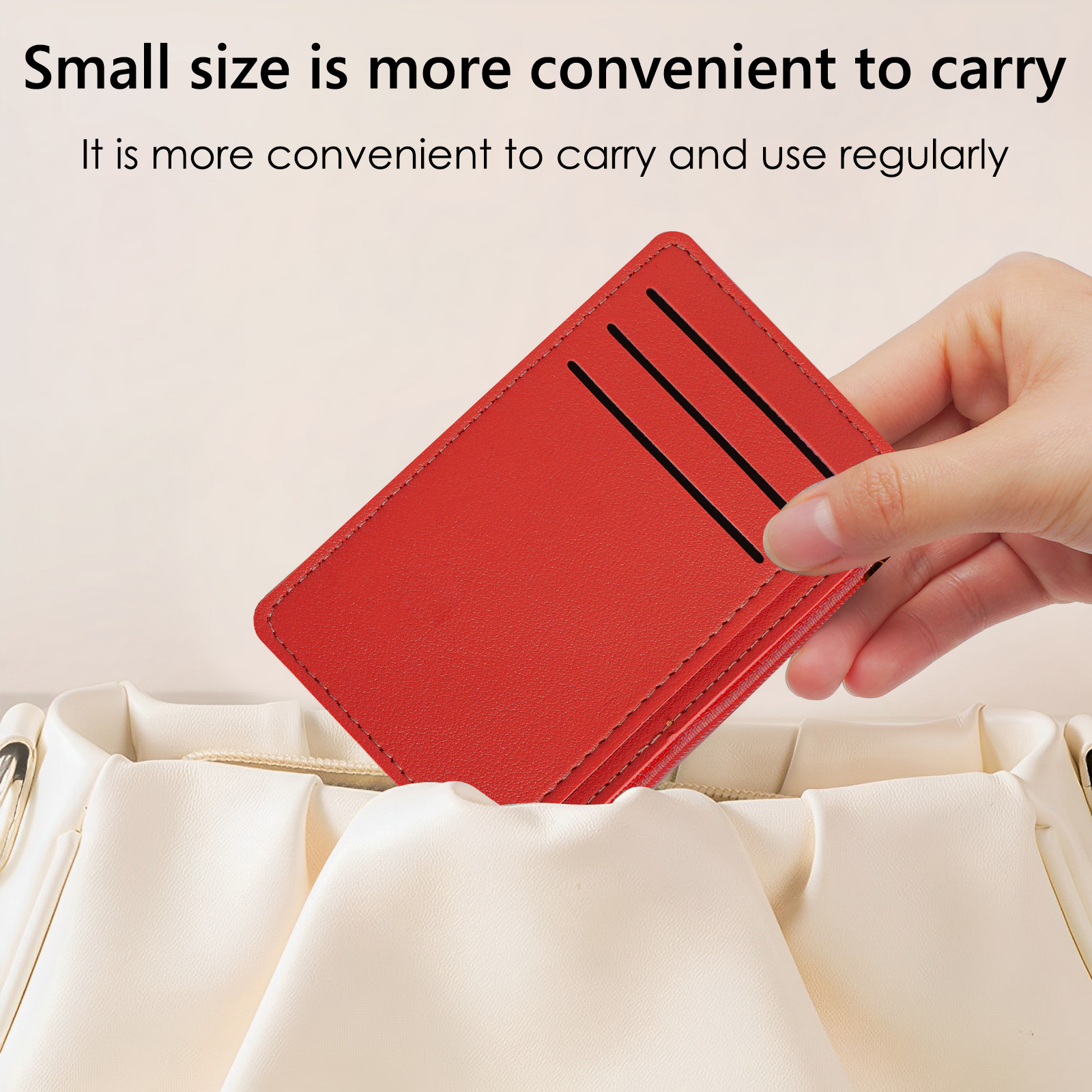 Pack Credit Card Holder Wallet for Women, RFID Blocking Wristlet Zip Slim Minimalist Wallet, Small Leather Wallet Coin Purse (Black & Red) - Image 6