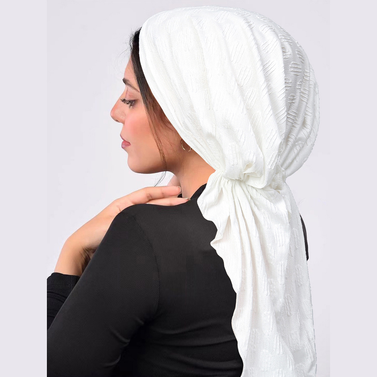 Pre Tied Head Scarves for Women, Stretch Turban Hats with Breathable, Soft Non Slip Headwraps for Keep Hair Style Cap, Sleep Hat (White)