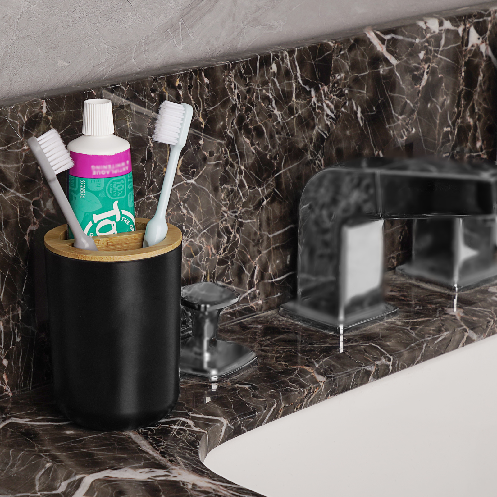 Round Wooden Toothbrush Holder, Thickened and Durable Toothbrush Holder, Toothbrush Storage Stand for Bathroom & Counter (Black) - Image 9